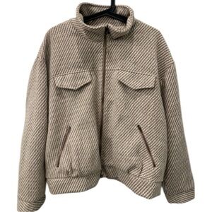 Polagram Tan and Cream Zip Up Bomber Jacket L